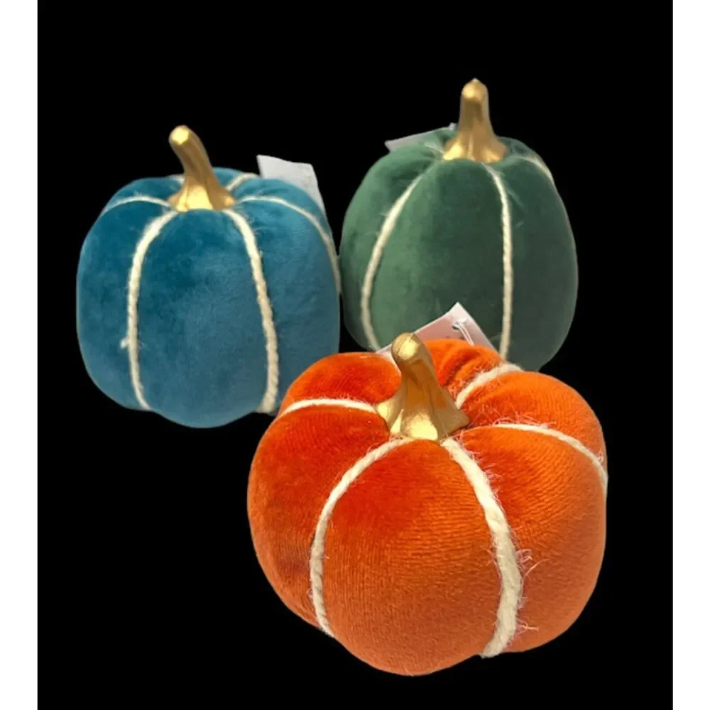 Fall Themed Decor For Tiered Trays & Displays Velvet Pumpkins Mini Signs Set/10